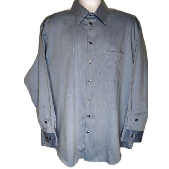 Material London Shirt Mens XXL Blue and White Pinstripe Shiny - Picture 1 of 8